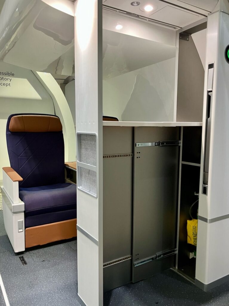 Collins Aerospace's Prime+ monument and wheelchair tie-down as seen on Collins' stand at AIX 2025